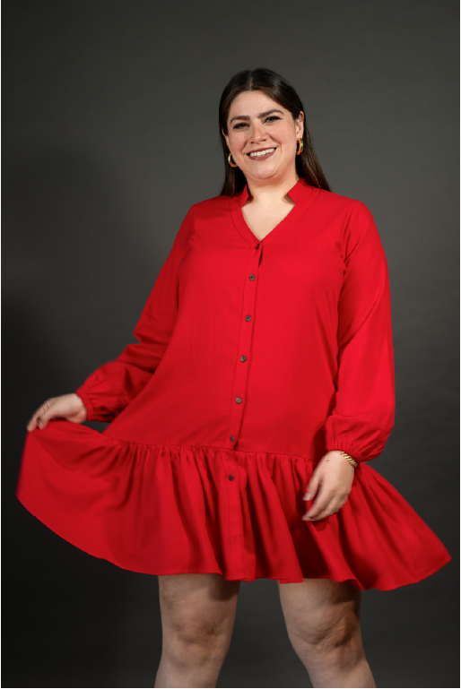 Vestido con olan manga larga