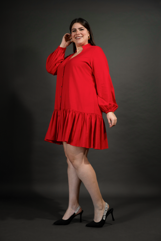 Vestido con olan manga larga