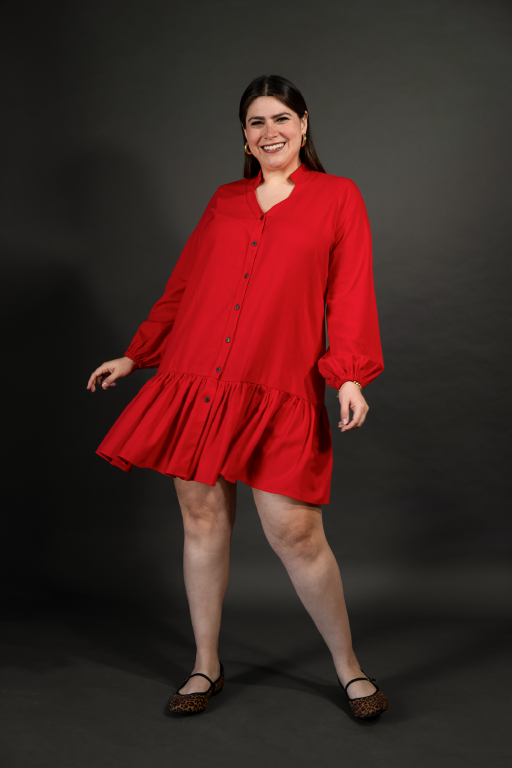 Vestido con olan manga larga