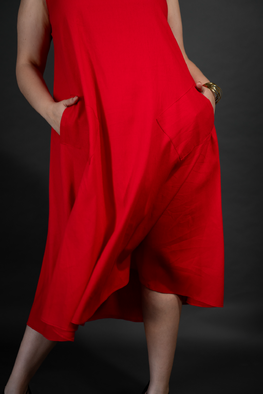 Vestido línea "A" sin mangas Rojo