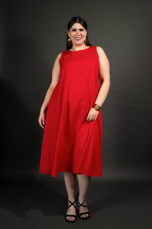 Vestido línea "A" sin mangas Rojo
