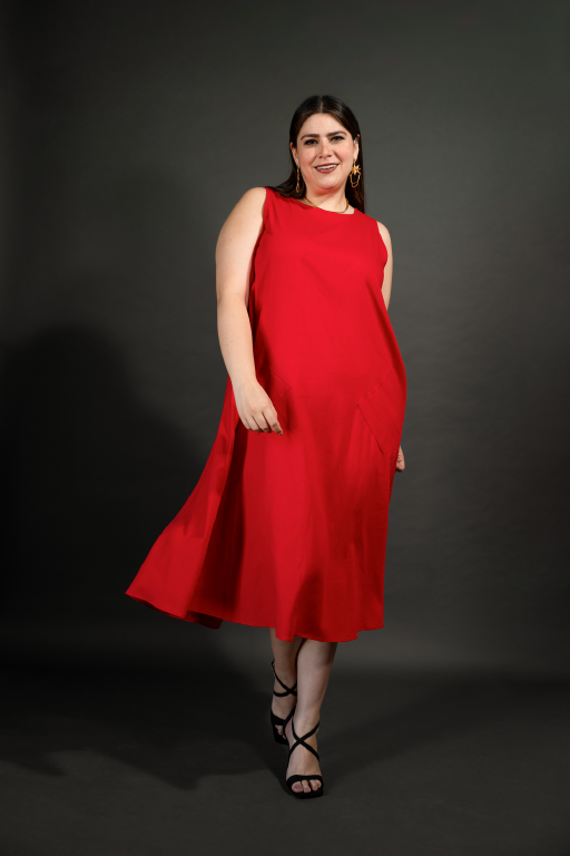 Vestido línea "A" sin mangas Rojo